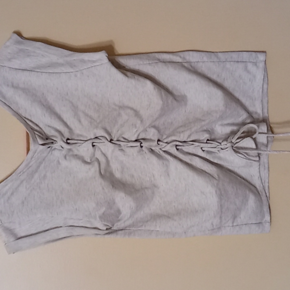 Alya Heather Gray Back Lace Up Top